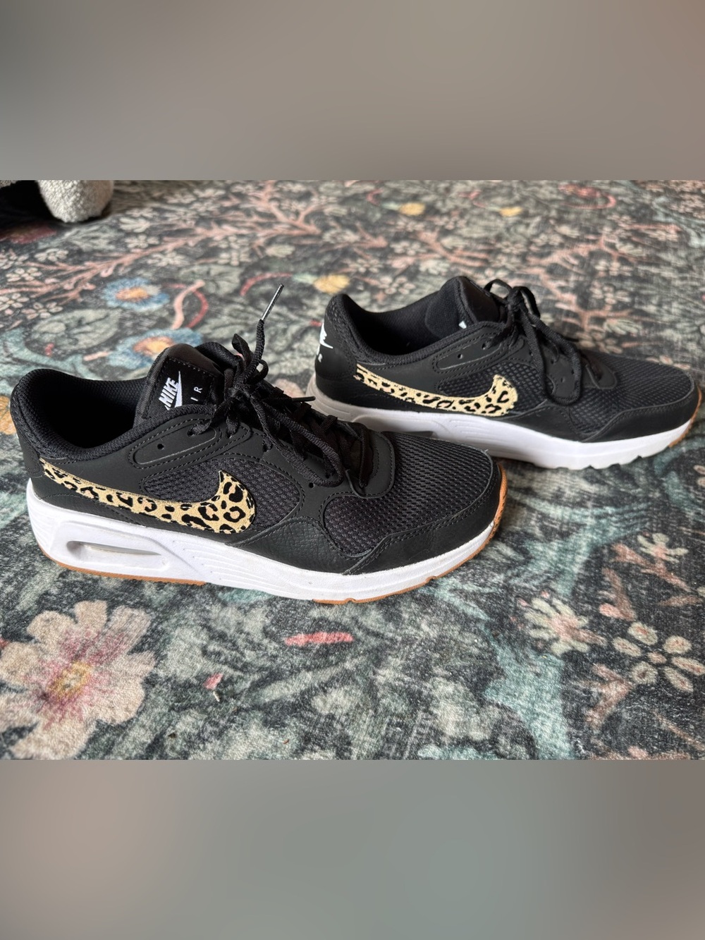 Nike Women’s Air Max SC Black Sneakers with Leopard Swoosh Accent